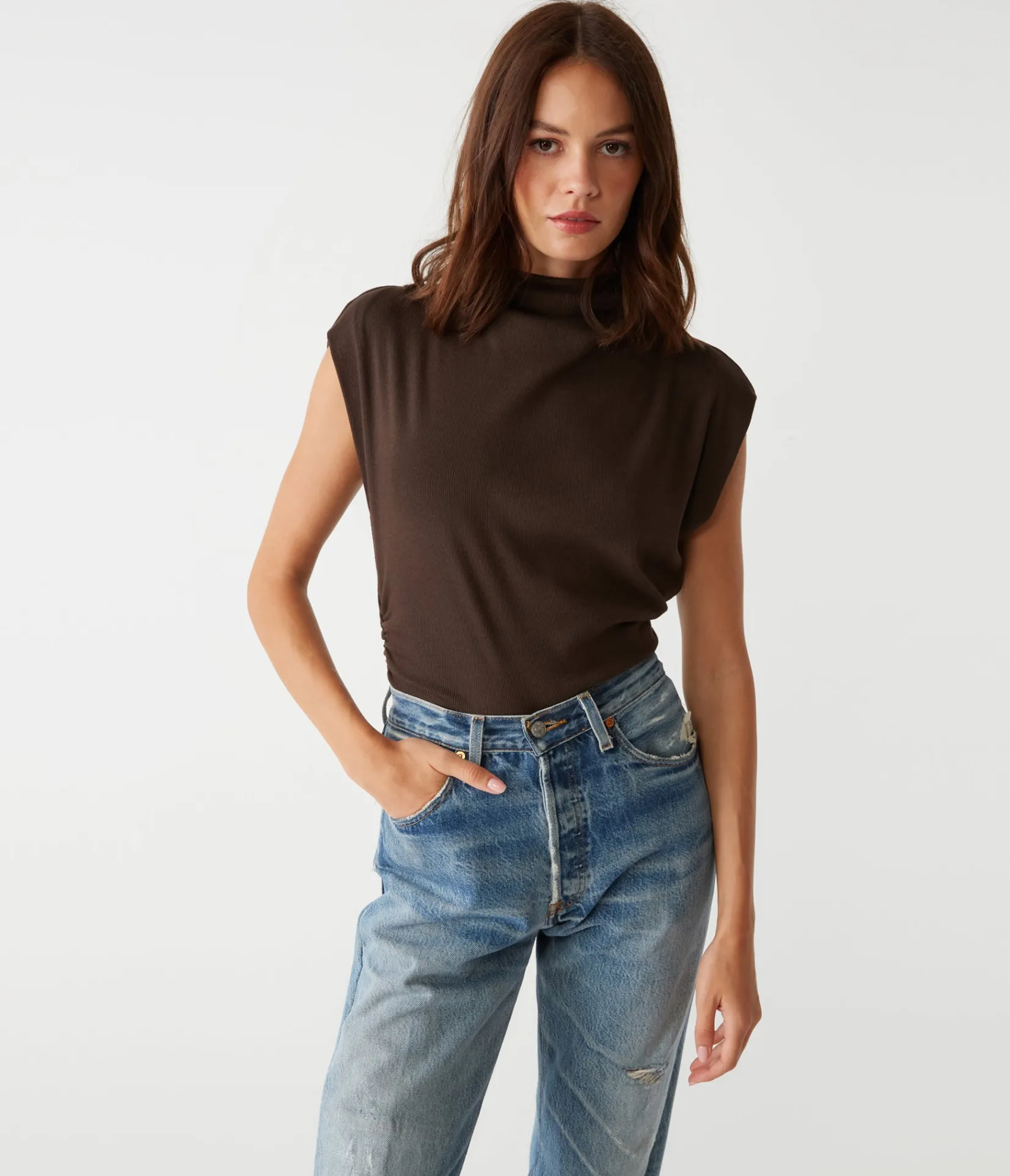 amara_power_shoulder_tee_96.webp Michael Stars Amara Power Shoulder Tee- Tops, Blouses & Shirts | T-Shirts