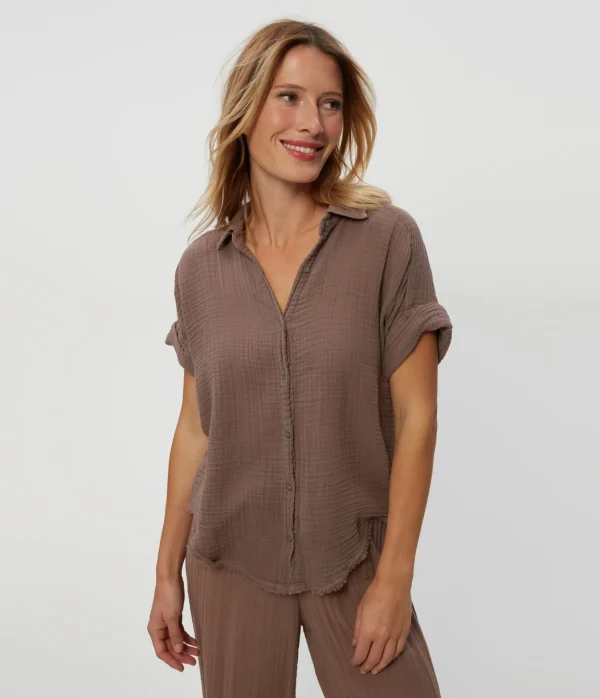 Michael Stars Bailey Gauze Button Down Shirt- Tops, Blouses & Shirts