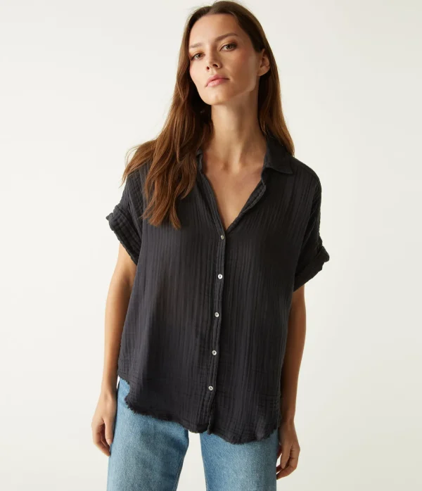 Michael Stars Bailey Gauze Button Down Shirt- Tops, Blouses & Shirts