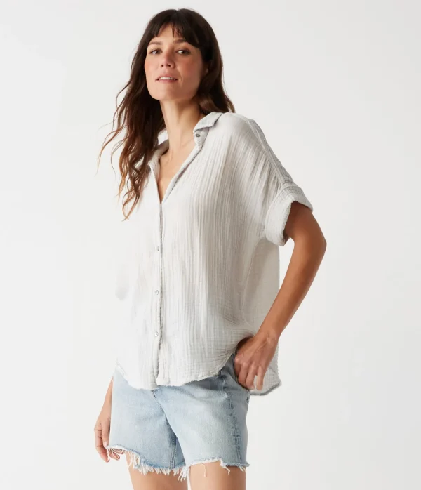 Michael Stars Bailey Gauze Button Down Shirt- Tops, Blouses & Shirts