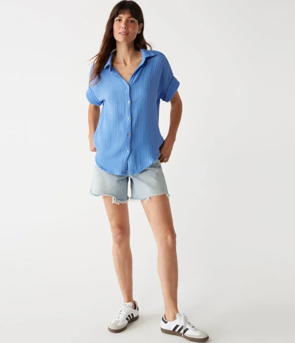 Michael Stars Bailey Gauze Button Down Shirt- Tops, Blouses & Shirts