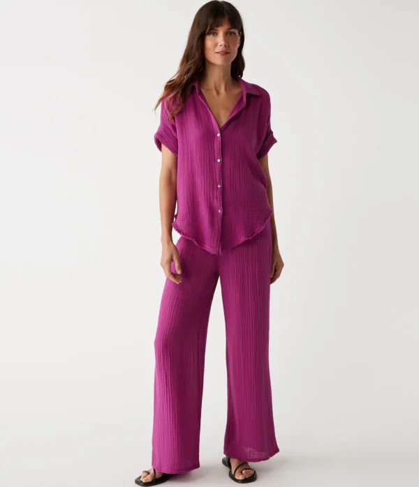 Michael Stars Bailey Gauze Button Down Shirt- Tops, Blouses & Shirts