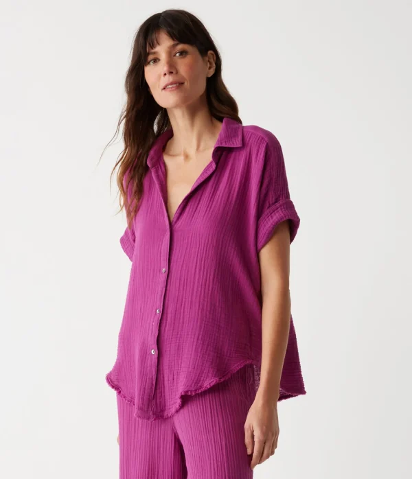 Michael Stars Bailey Gauze Button Down Shirt- Tops, Blouses & Shirts
