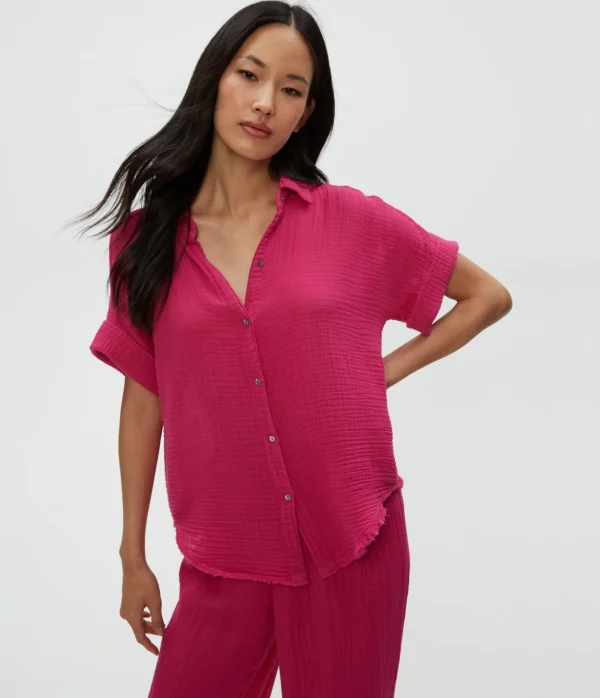 Michael Stars Bailey Gauze Button Down Shirt- Tops, Blouses & Shirts