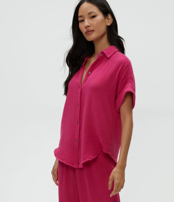 Michael Stars Bailey Gauze Button Down Shirt- Tops, Blouses & Shirts