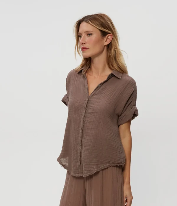 Michael Stars Bailey Gauze Button Down Shirt- Tops, Blouses & Shirts