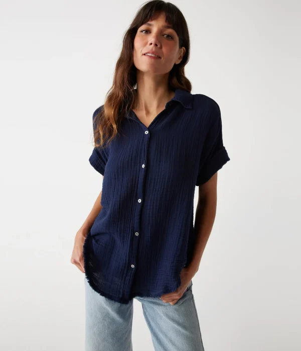 Michael Stars Bailey Gauze Button Down Shirt- Tops, Blouses & Shirts