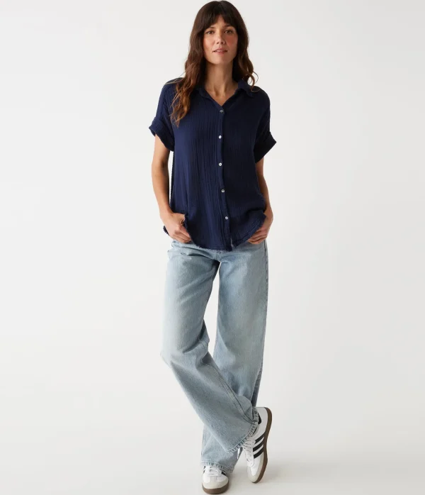 Michael Stars Bailey Gauze Button Down Shirt- Tops, Blouses & Shirts
