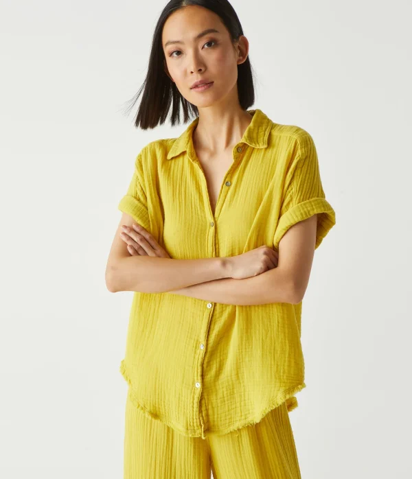 Michael Stars Bailey Gauze Button Down Shirt- Tops, Blouses & Shirts