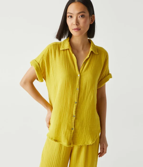 Michael Stars Bailey Gauze Button Down Shirt- Tops, Blouses & Shirts