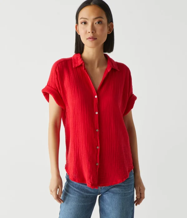 Michael Stars Bailey Gauze Button Down Shirt- Tops, Blouses & Shirts
