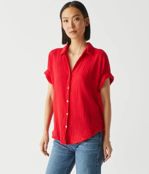 Michael Stars Bailey Gauze Button Down Shirt- Tops, Blouses & Shirts