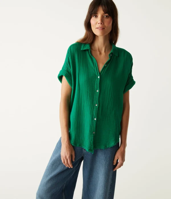 Michael Stars Bailey Gauze Button Down Shirt- Tops, Blouses & Shirts