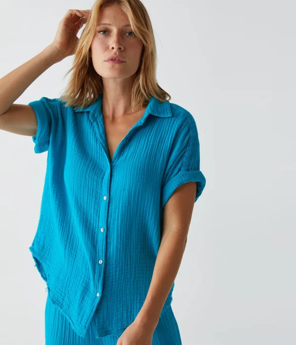 Michael Stars Bailey Gauze Button Down Shirt- Tops, Blouses & Shirts