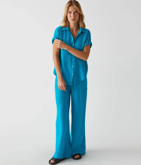 Michael Stars Bailey Gauze Button Down Shirt- Tops, Blouses & Shirts