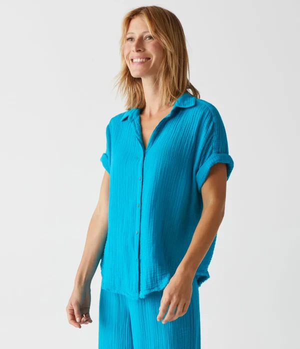 Michael Stars Bailey Gauze Button Down Shirt- Tops, Blouses & Shirts