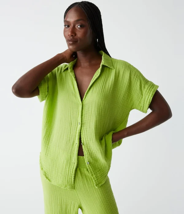 Michael Stars Bailey Gauze Button Down Shirt- Tops, Blouses & Shirts