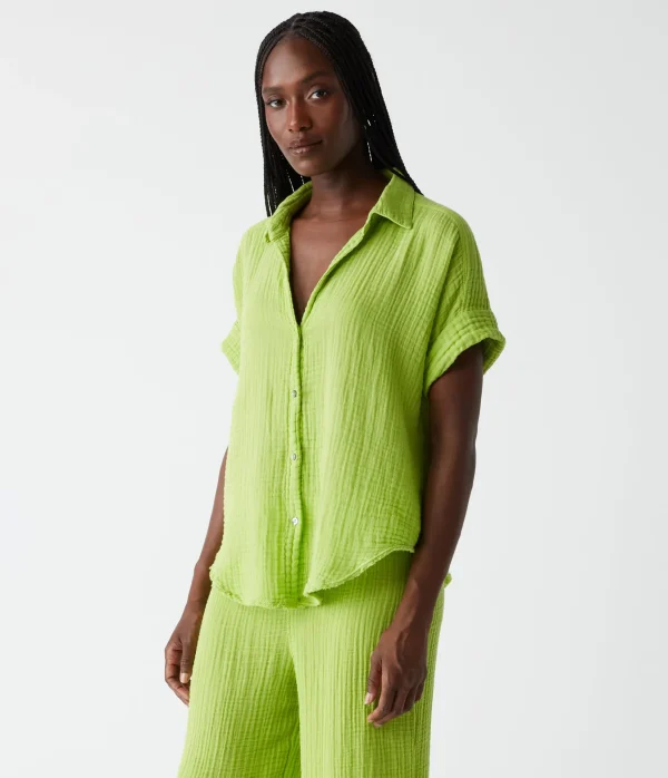 Michael Stars Bailey Gauze Button Down Shirt- Tops, Blouses & Shirts