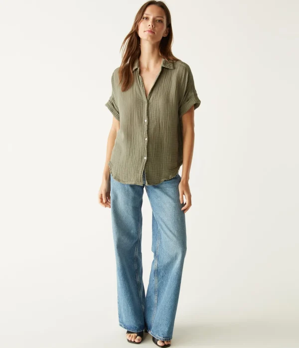 Michael Stars Bailey Gauze Button Down Shirt- Tops, Blouses & Shirts
