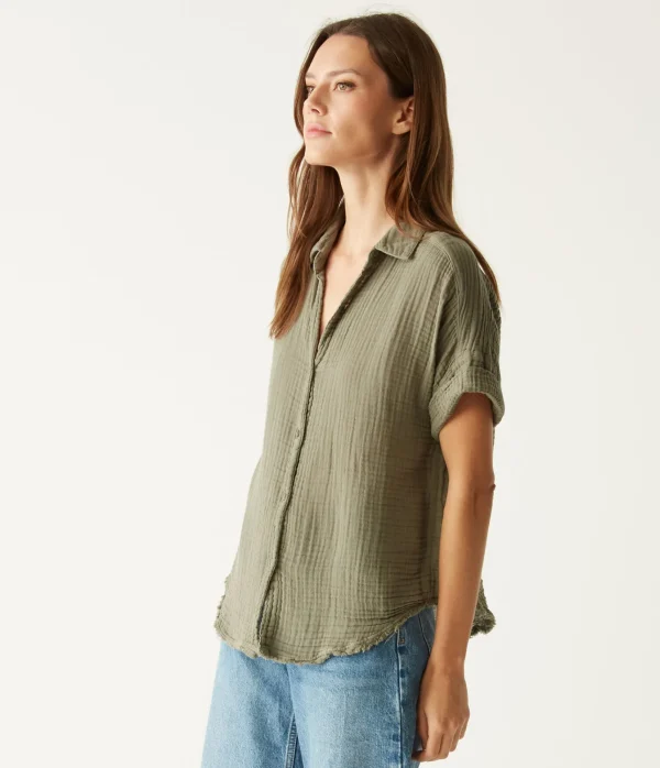 Michael Stars Bailey Gauze Button Down Shirt- Tops, Blouses & Shirts