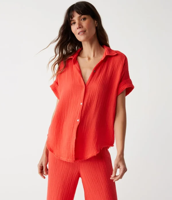 Michael Stars Bailey Gauze Button Down Shirt- Tops, Blouses & Shirts