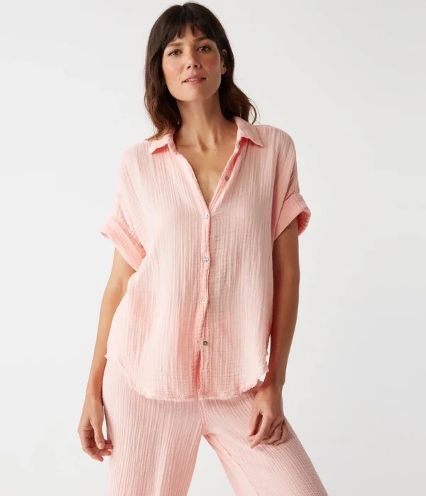 Michael Stars Bailey Gauze Button Down Shirt- Tops, Blouses & Shirts