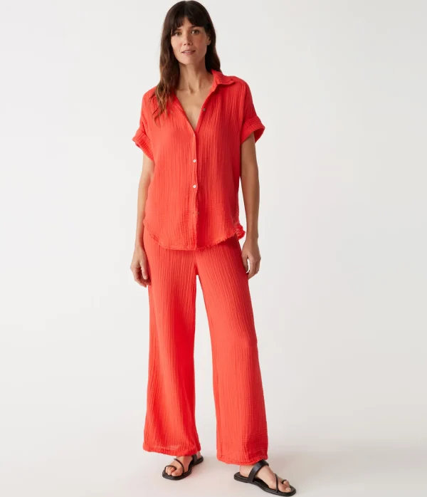 Michael Stars Bailey Gauze Button Down Shirt- Tops, Blouses & Shirts
