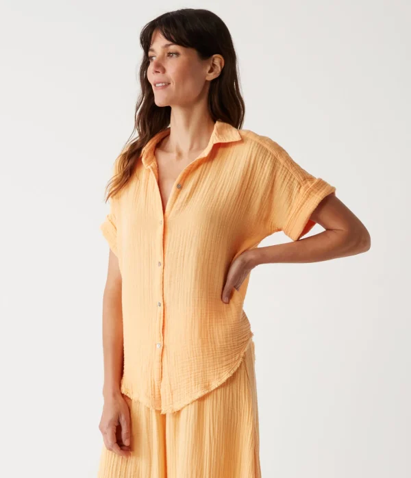 Michael Stars Bailey Gauze Button Down Shirt- Tops, Blouses & Shirts