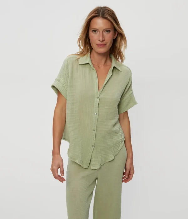 Michael Stars Bailey Gauze Button Down Shirt- Tops, Blouses & Shirts