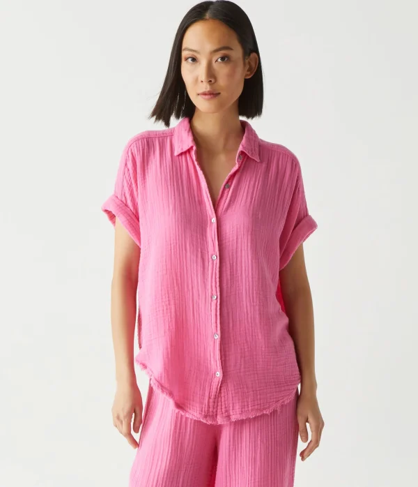 Michael Stars Bailey Gauze Button Down Shirt- Tops, Blouses & Shirts