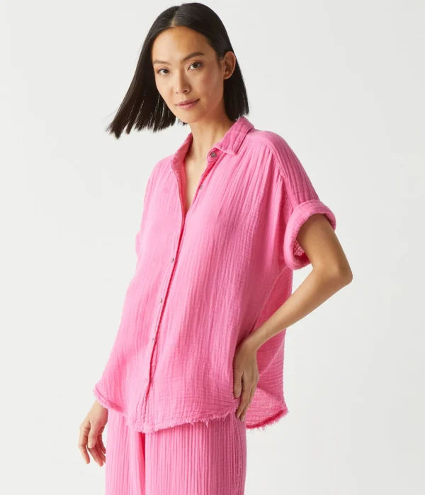 Michael Stars Bailey Gauze Button Down Shirt- Tops, Blouses & Shirts