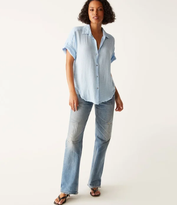 Michael Stars Bailey Gauze Button Down Shirt- Tops, Blouses & Shirts
