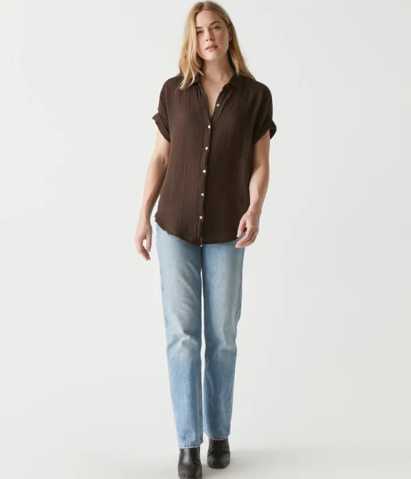 Michael Stars Bailey Gauze Button Down Shirt- Tops, Blouses & Shirts