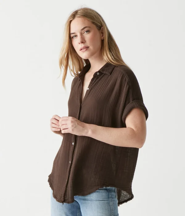 Michael Stars Bailey Gauze Button Down Shirt- Tops, Blouses & Shirts