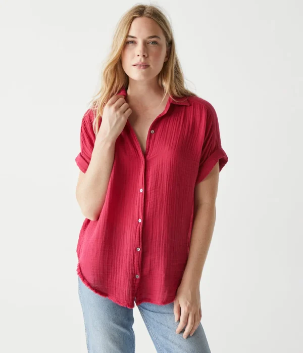 Michael Stars Bailey Gauze Button Down Shirt- Tops, Blouses & Shirts