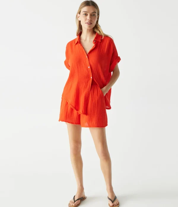 Michael Stars Bailey Gauze Button Down Shirt- Tops, Blouses & Shirts