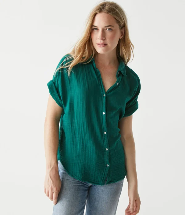 Michael Stars Bailey Gauze Button Down Shirt- Tops, Blouses & Shirts