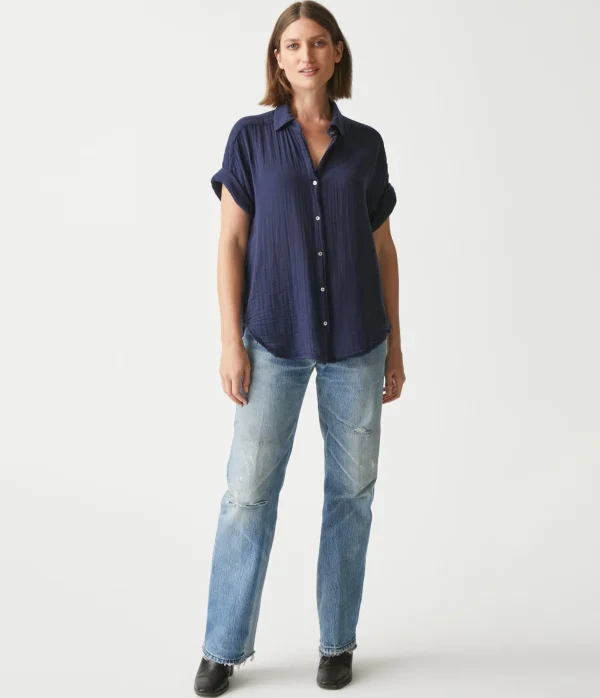Michael Stars Bailey Gauze Button Down Shirt- Tops, Blouses & Shirts