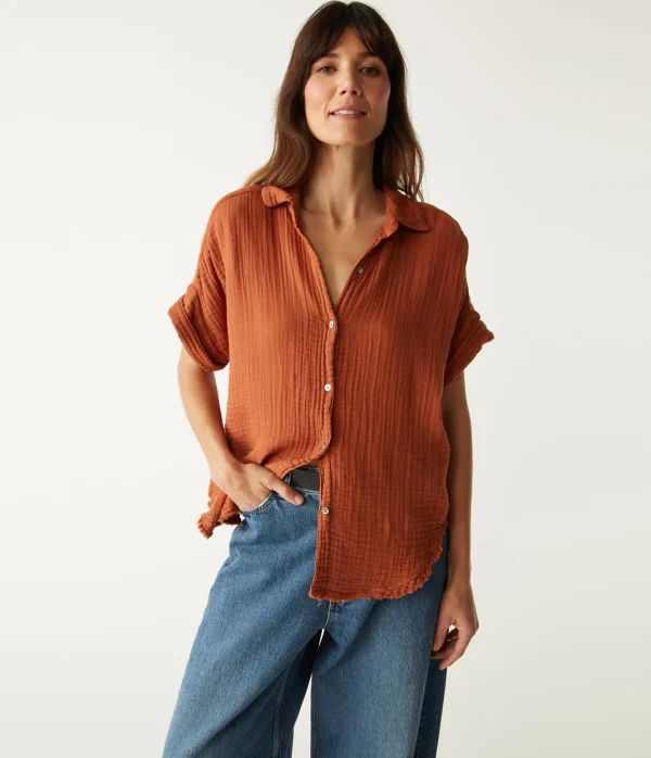Michael Stars Bailey Gauze Button Down Shirt- Tops, Blouses & Shirts