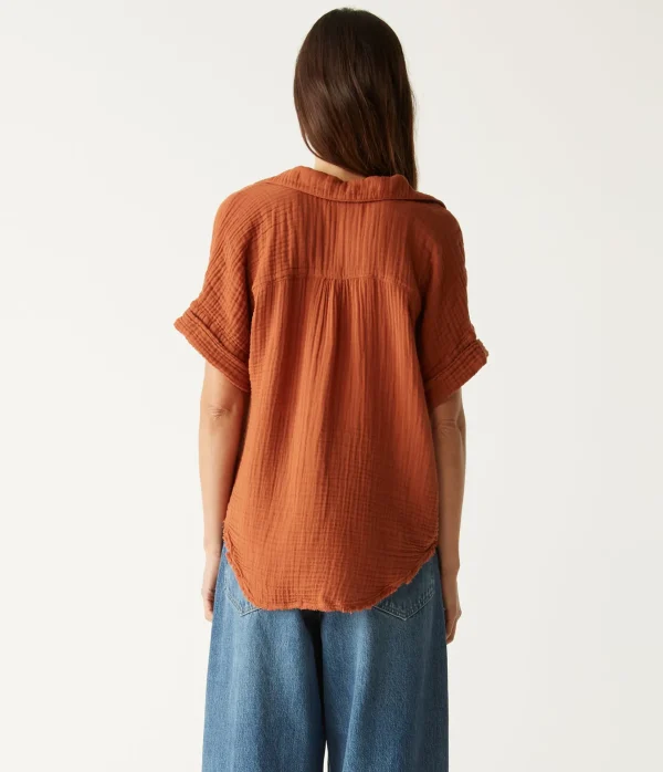 Michael Stars Bailey Gauze Button Down Shirt- Tops, Blouses & Shirts