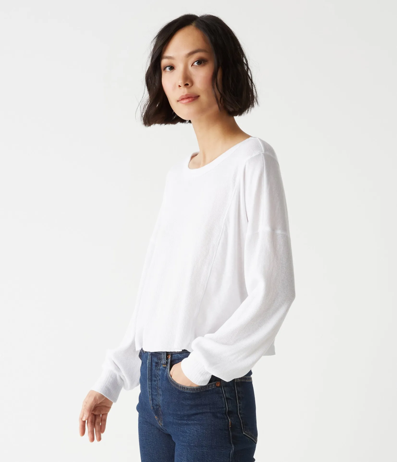cait_mixed_fabric_tee_18.webp Michael Stars Cait Mixed Fabric Tee- T-Shirts | Loungewear