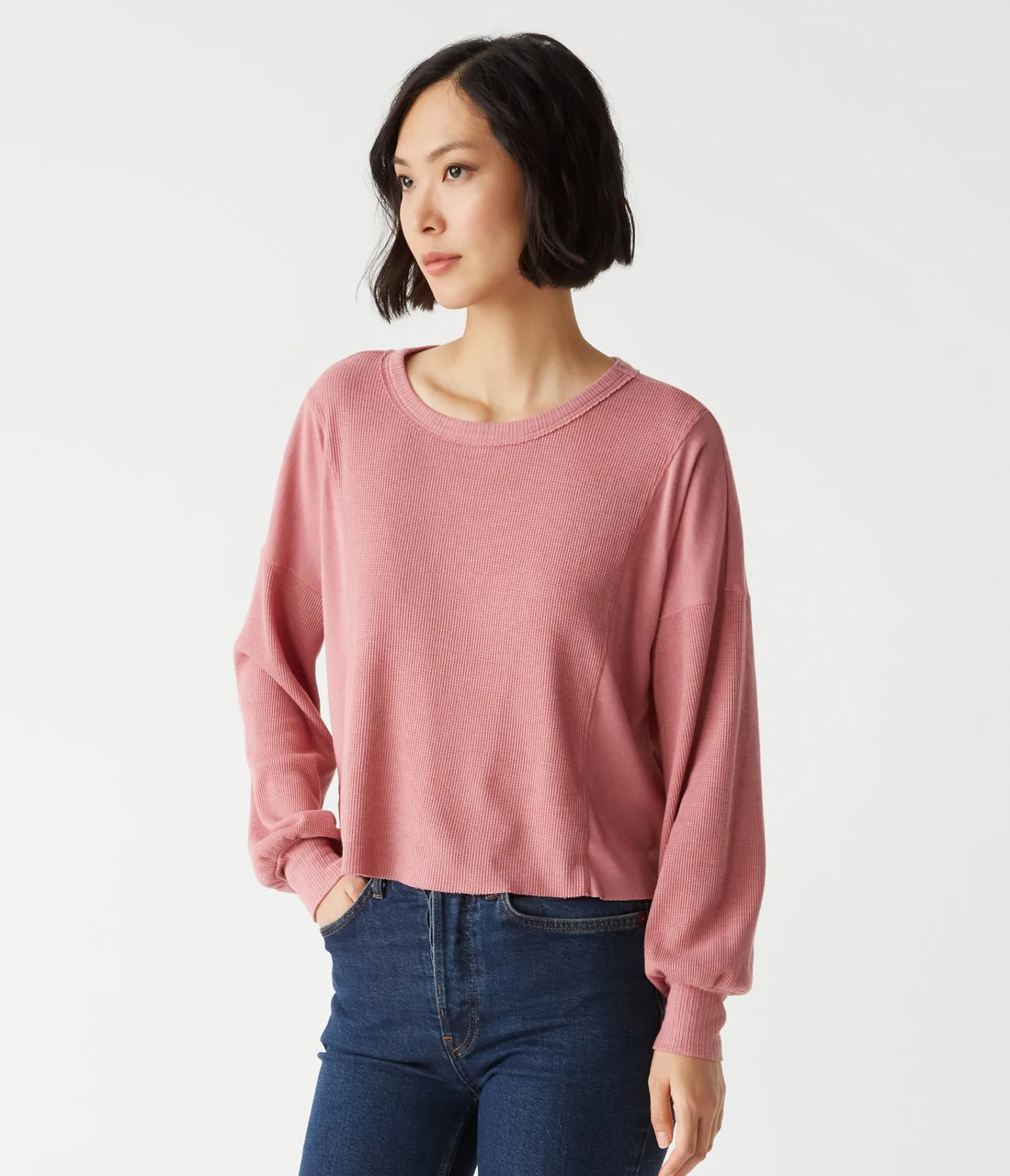 cait_mixed_fabric_tee_2.webp Michael Stars Cait Mixed Fabric Tee- T-Shirts | Loungewear