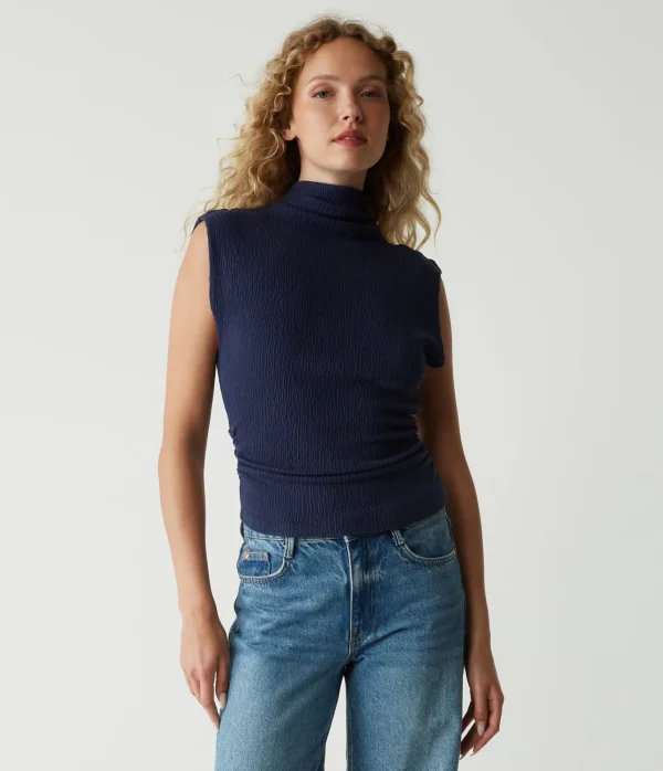 Michael Stars Campbell Mock Neck Crinkle Top- Tops, Blouses & Shirts | T-Shirts