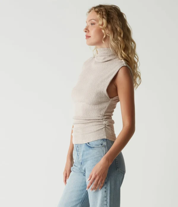 Michael Stars Campbell Mock Neck Crinkle Top- Tops, Blouses & Shirts | T-Shirts