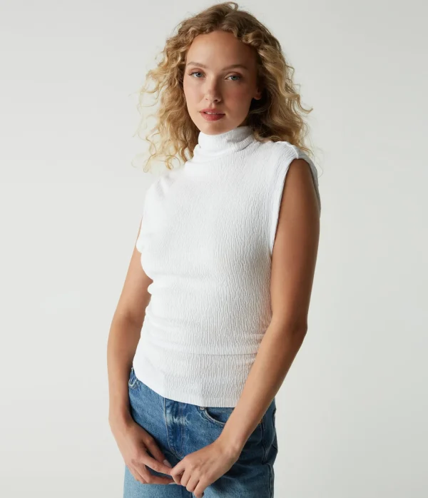 Michael Stars Campbell Mock Neck Crinkle Top- Tops, Blouses & Shirts | T-Shirts