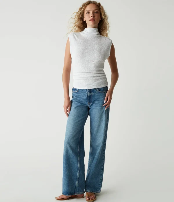 Michael Stars Campbell Mock Neck Crinkle Top- Tops, Blouses & Shirts | T-Shirts