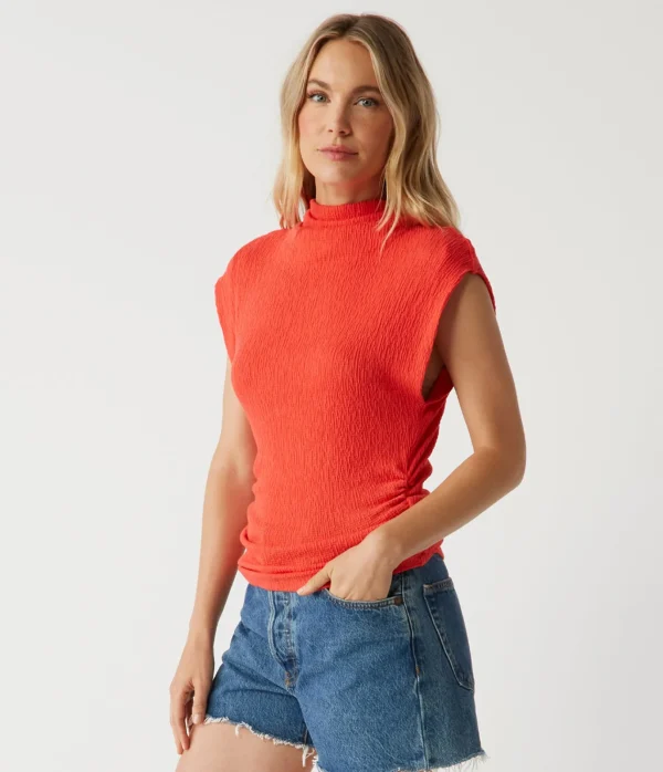 Michael Stars Campbell Mock Neck Crinkle Top- Tops, Blouses & Shirts | T-Shirts