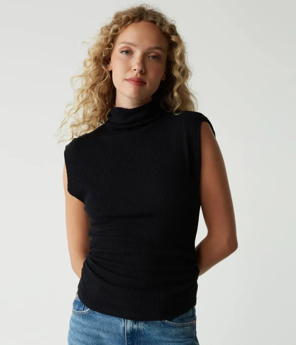 Michael Stars Campbell Mock Neck Crinkle Top- Tops, Blouses & Shirts | T-Shirts