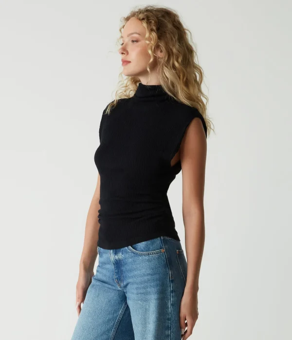 Michael Stars Campbell Mock Neck Crinkle Top- Tops, Blouses & Shirts | T-Shirts