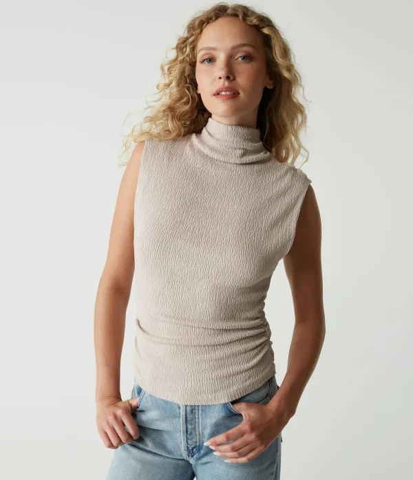 Michael Stars Campbell Mock Neck Crinkle Top- Tops, Blouses & Shirts | T-Shirts